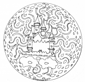 Mandala mit Schloss (Ausmalbild von Domandalas)