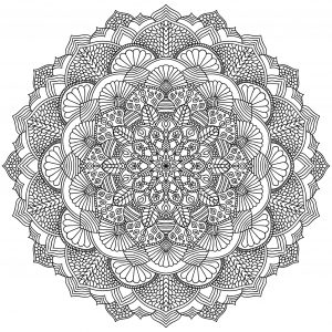 Verschlungenes schwarzes Mandala (Ausmalbild)