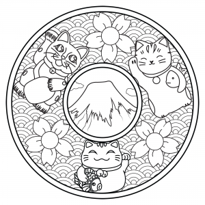 Mandala mit drei Maneki Neko