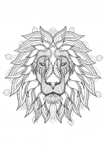 Löwenkopf in einem Mandala (Ausmalbild)