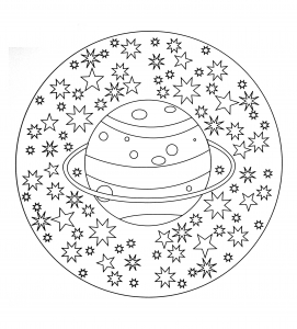 Mandala mit Planet & Sterne (Ausmalbild)