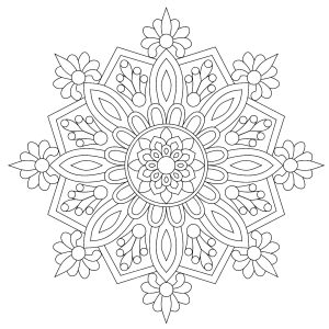 Hübsches Mandala, halb abstrakt, halb pflanzlich (Ausmalbild)