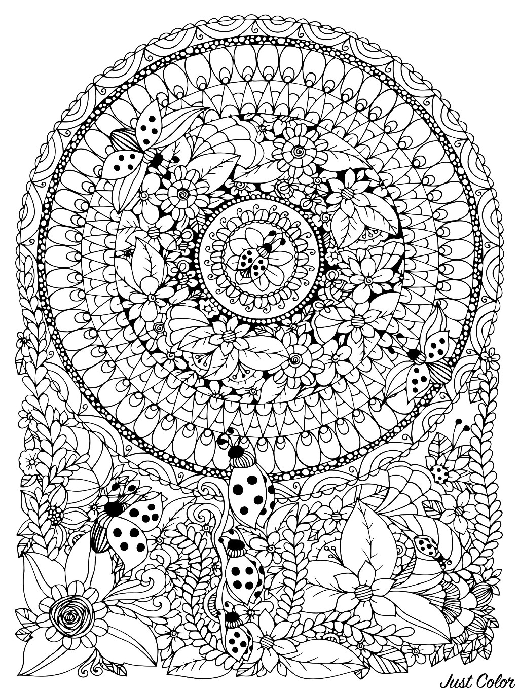 Vektor-Illustration Zen Tangle Marienkäfer in einer Blume.