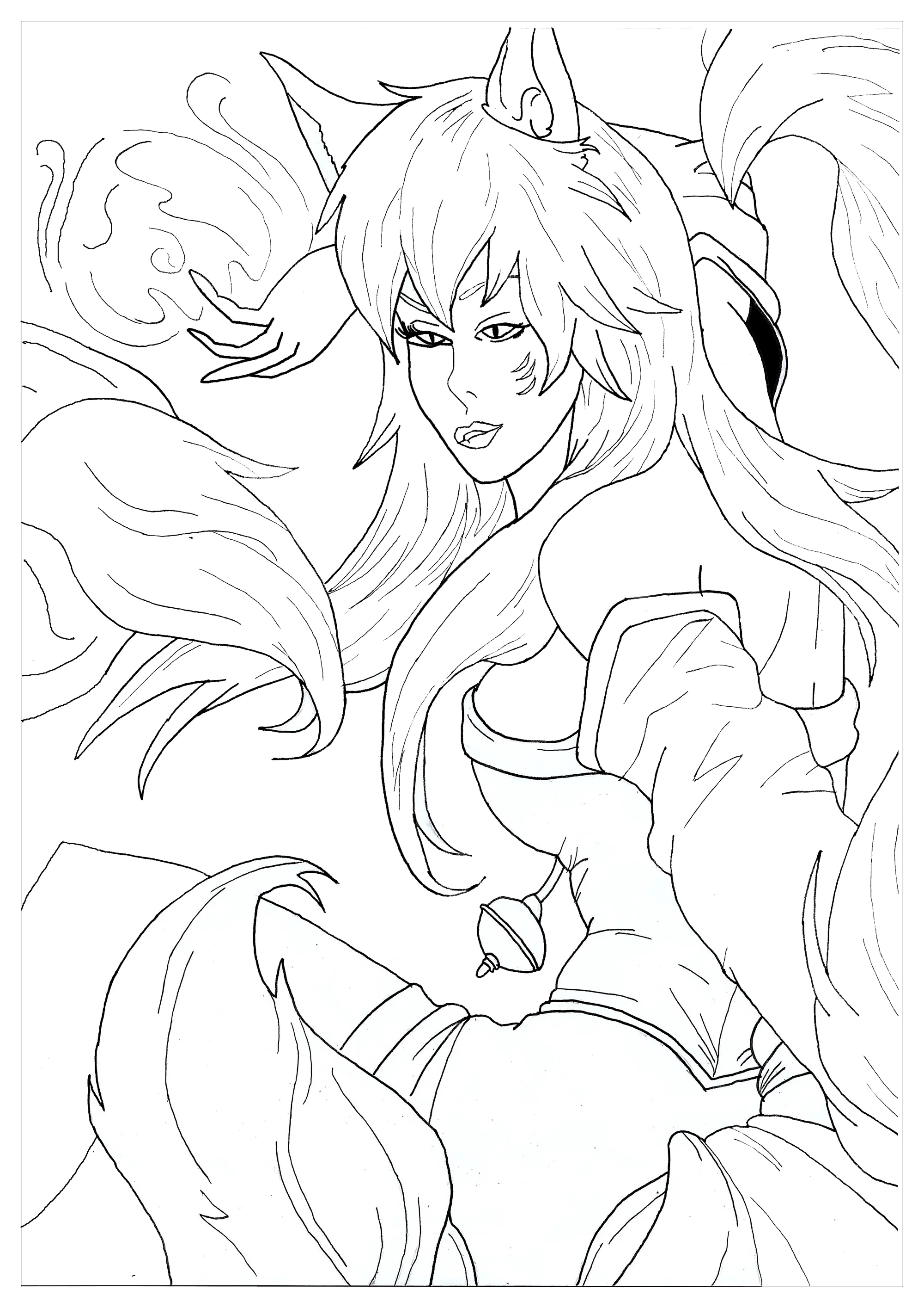 Ahri, League of Legend Videospielfigur (Ausmalbild von Krissy zum Ausdrucken und Ausmalen für Erwachsene)