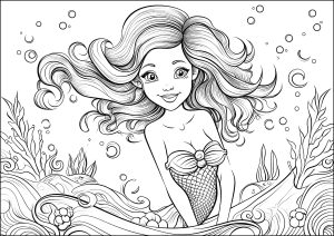 Fröhliche Meerjungfrau und hübsche aquatische Details
