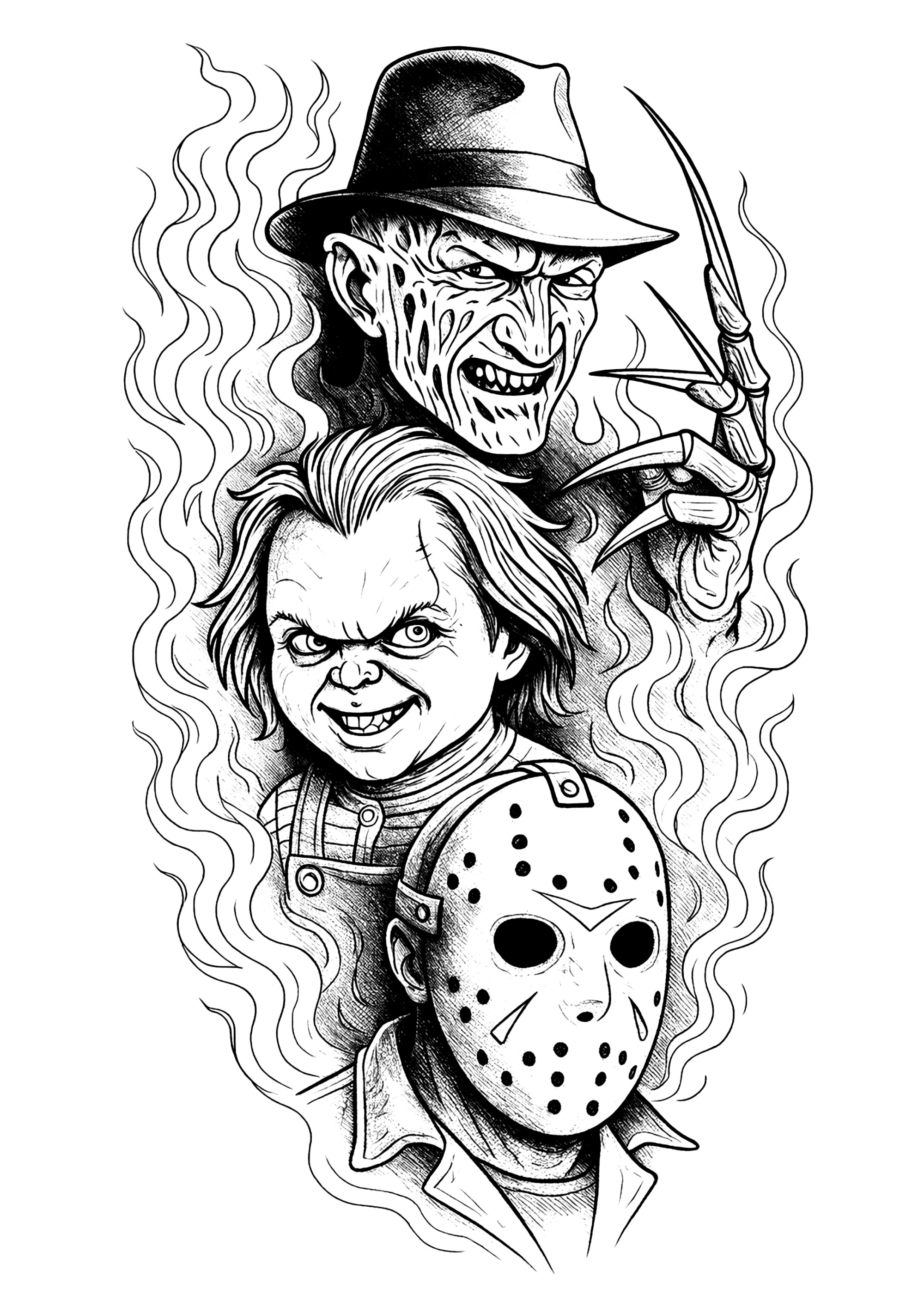 Ikone des Horrorfilms (Ausmalbild von Filmplakate zum Ausdrucken und Ausmalen für Erwachsene)