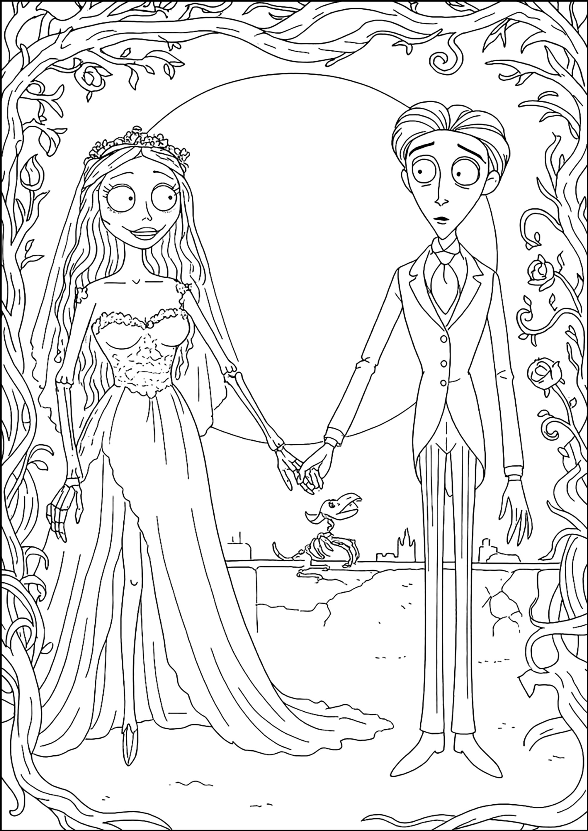 Das Begräbnis - Tim Burton (Ausmalbild von Filmplakate zum Ausdrucken und Ausmalen für Erwachsene)