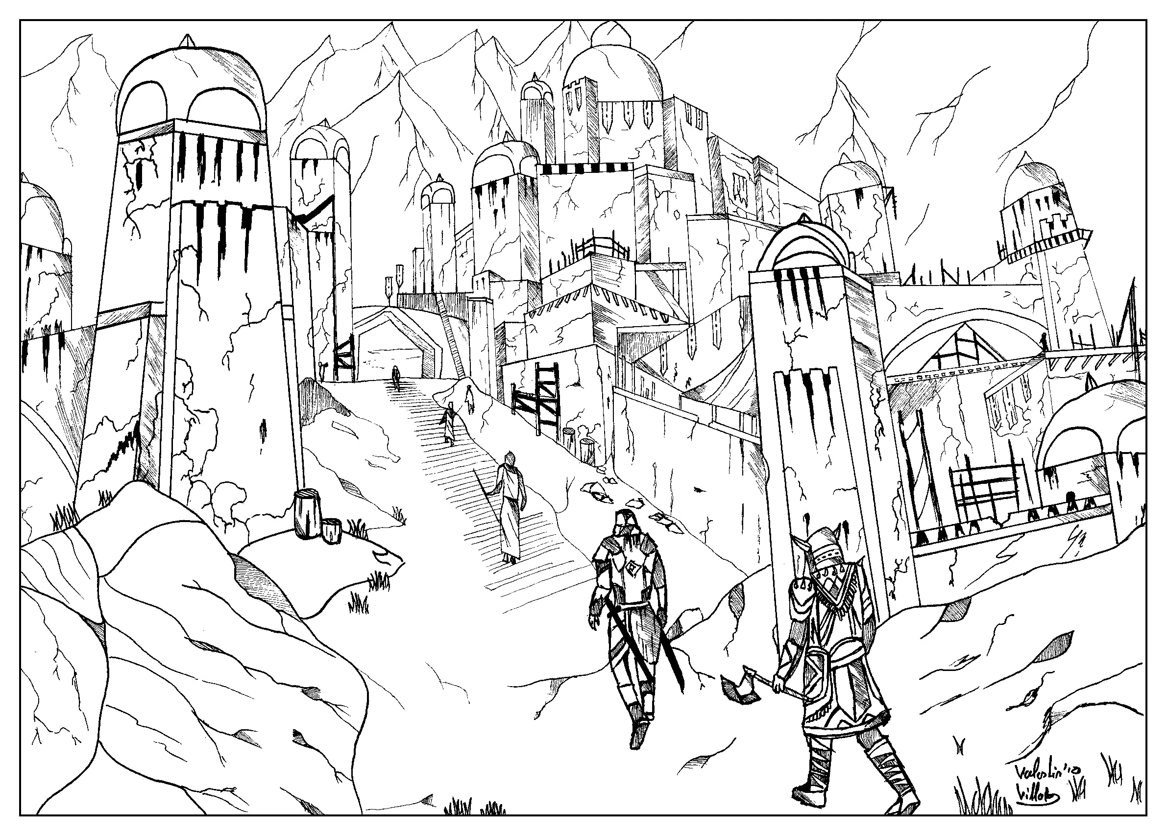 Färbung inspiriert durch das Videospiel The Elder-scroll Online (Ausmalbild von Mythen & Legenden zum Ausdrucken und Ausmalen für Erwachsene)