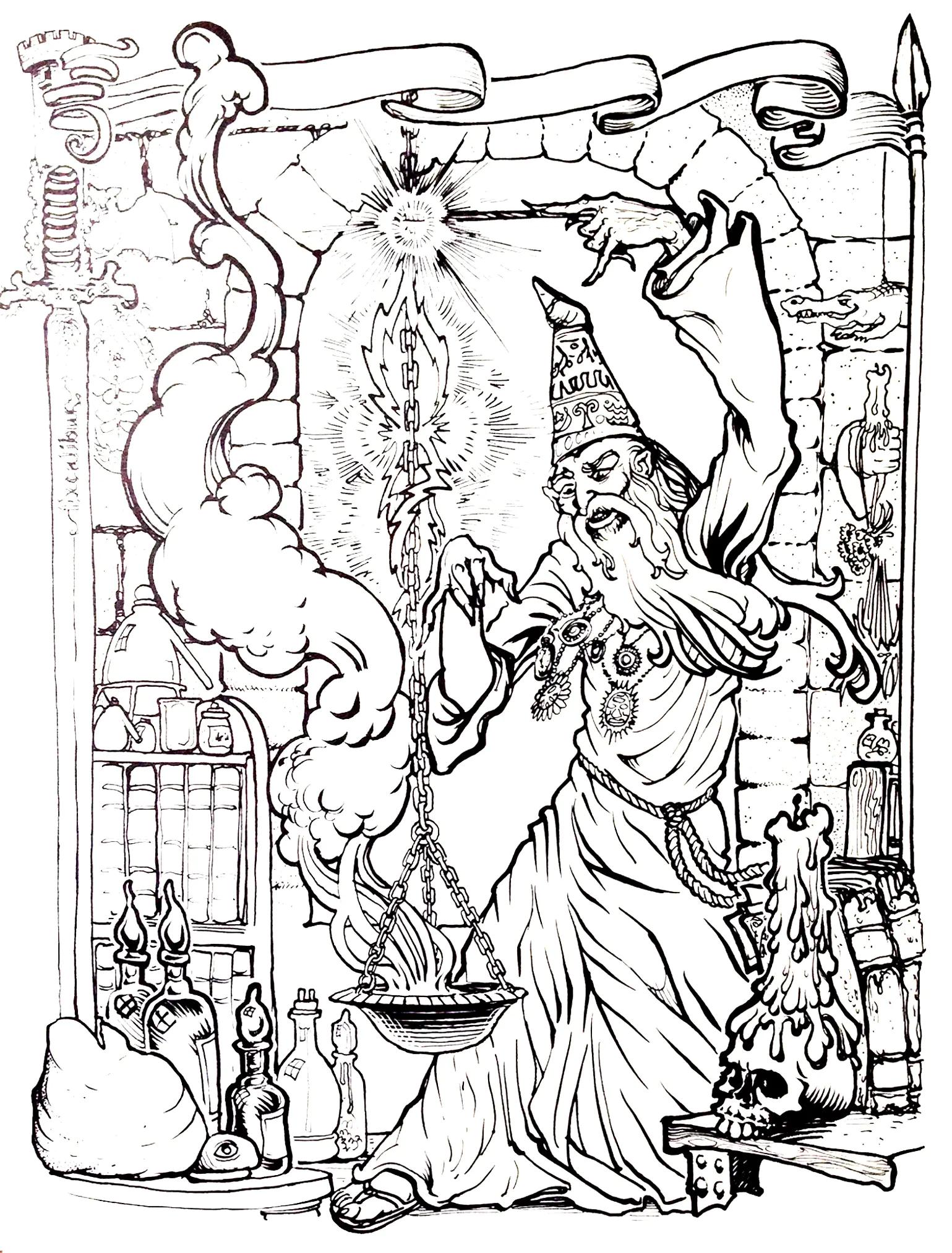 Merlin der Zauberer (Ausmalbild von valentin zum Ausdrucken und Ausmalen für Erwachsene)