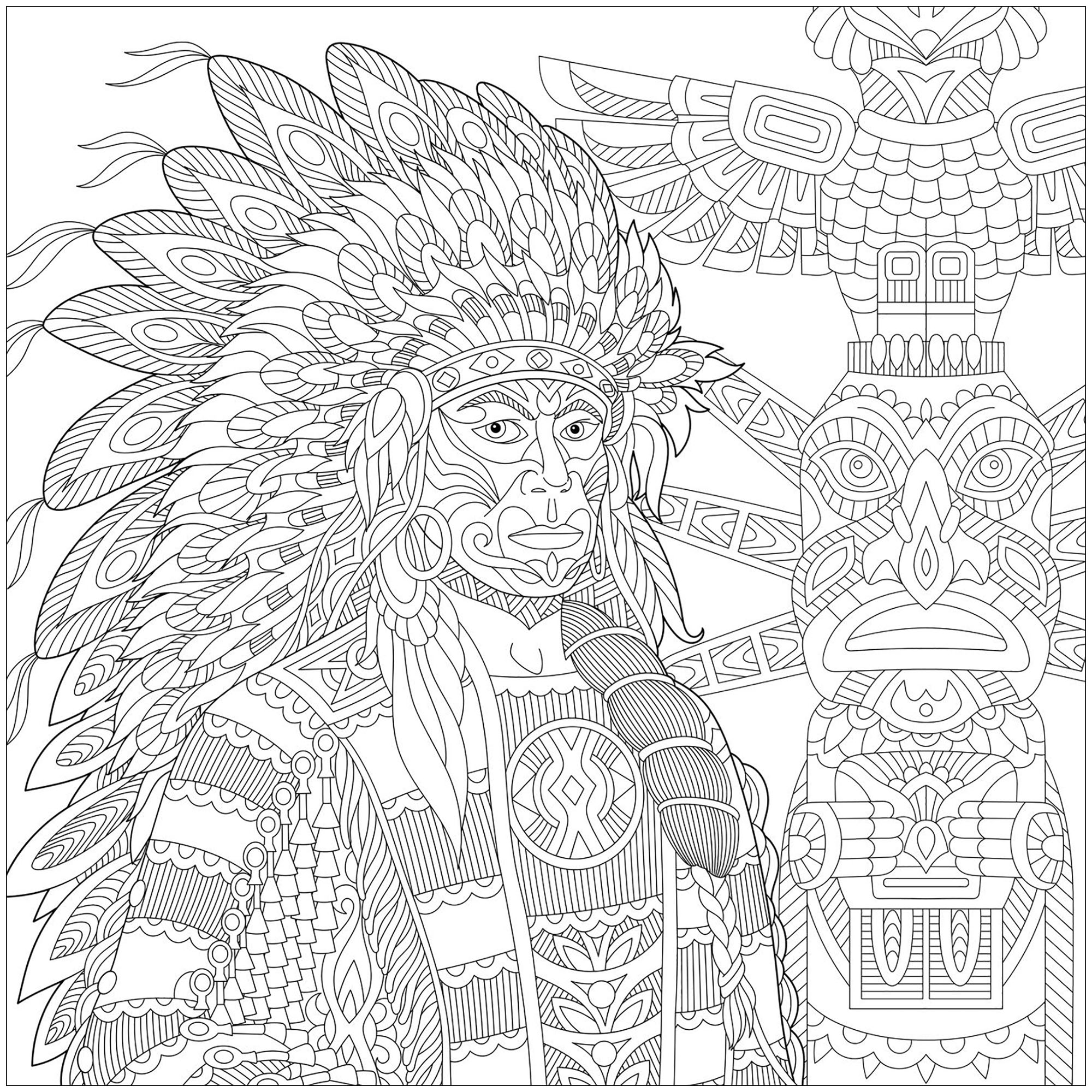 Malbuch Fur Erwachsene : Inder von Amerika - 1