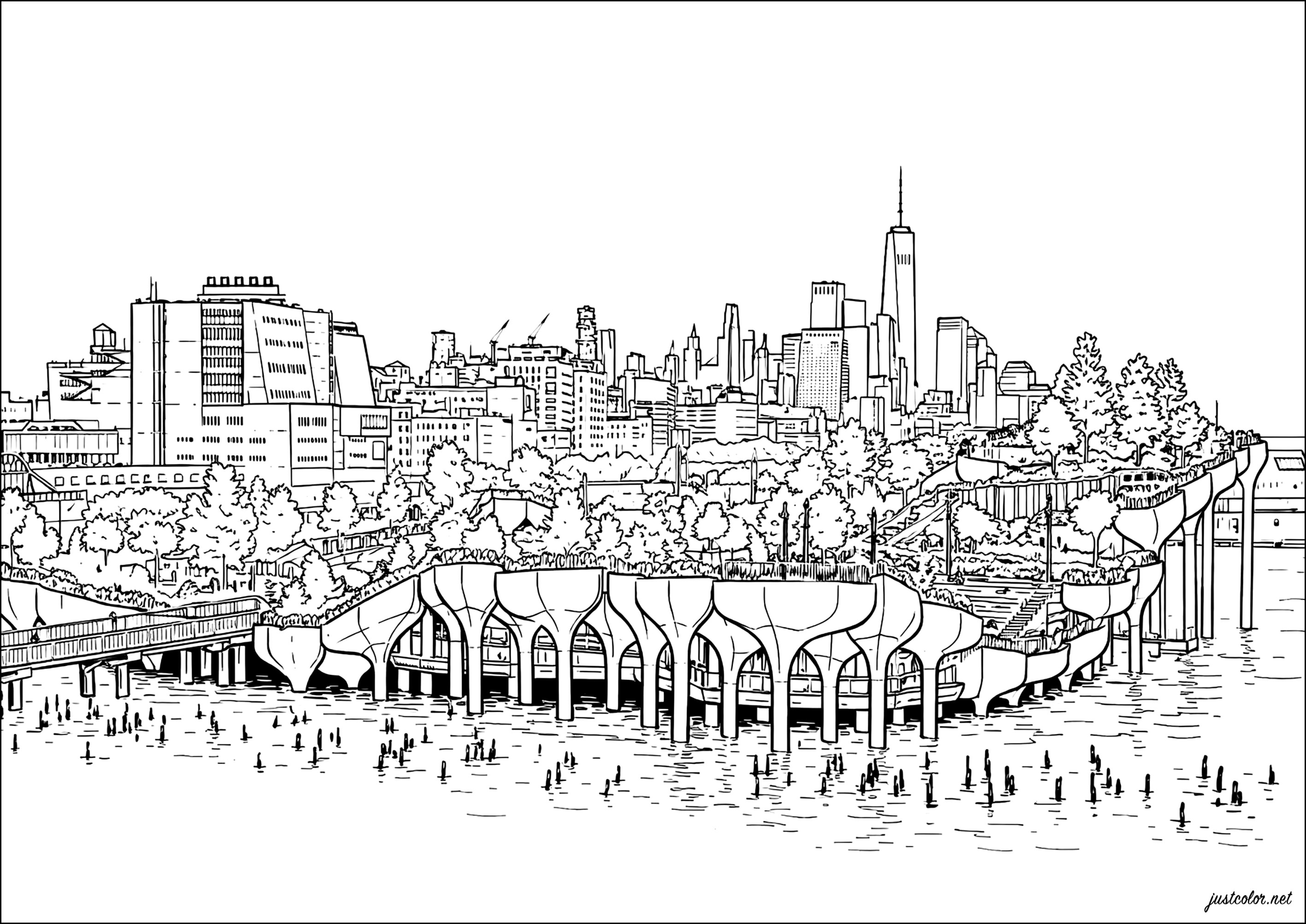 Kleine Insel, New York (Ausmalbild zum Ausdrucken und Ausmalen für Erwachsene)