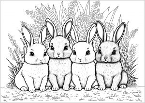 Vier süße kleine Kaninchen
