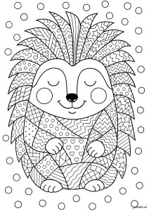 Ein fröhlicher Igel mit verschiedenen Mustern (Ausmalbild von Andere Tiere)