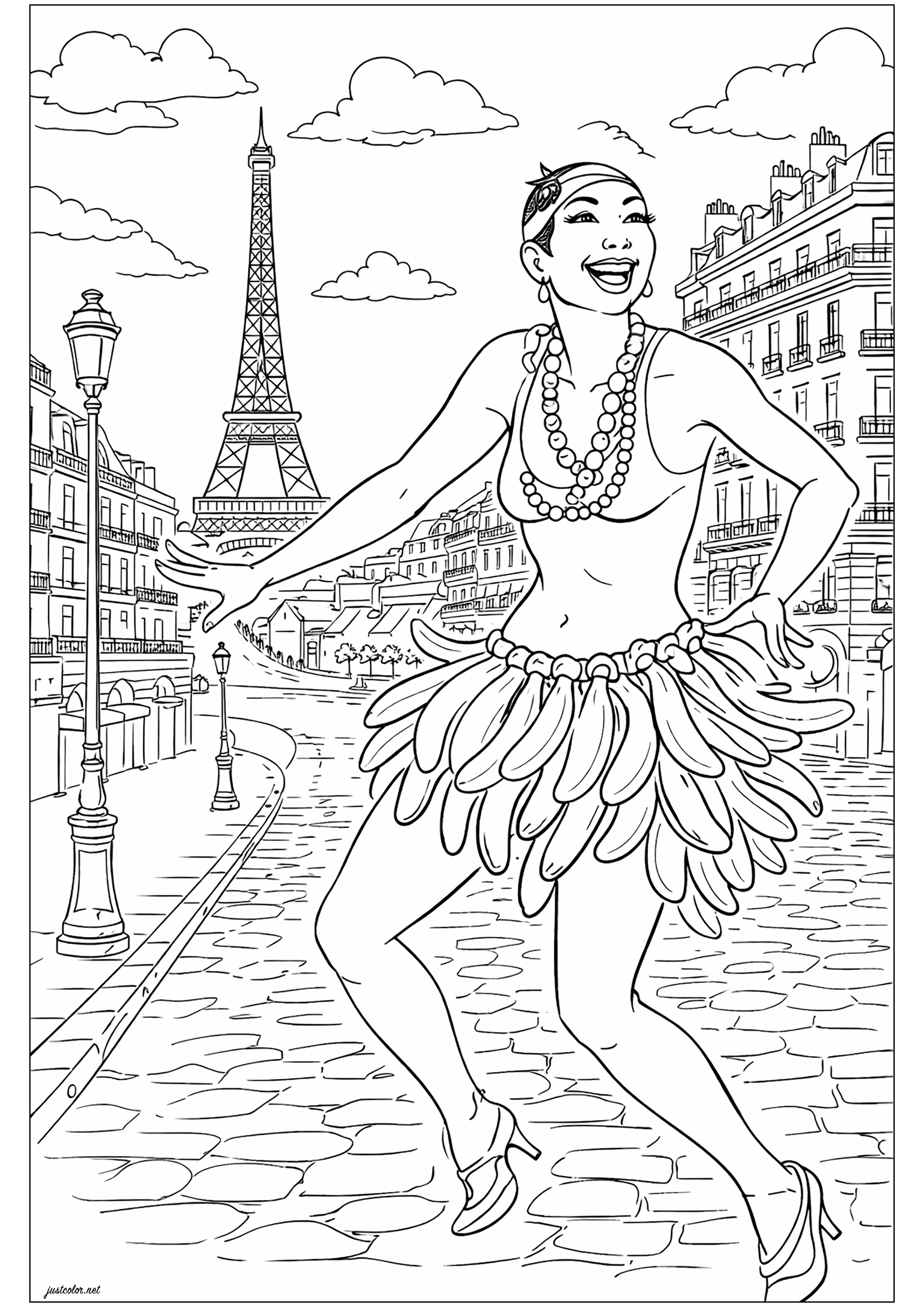 Josephine Baker in Paris (Ausmalbild zum Ausdrucken und Ausmalen für Erwachsene)