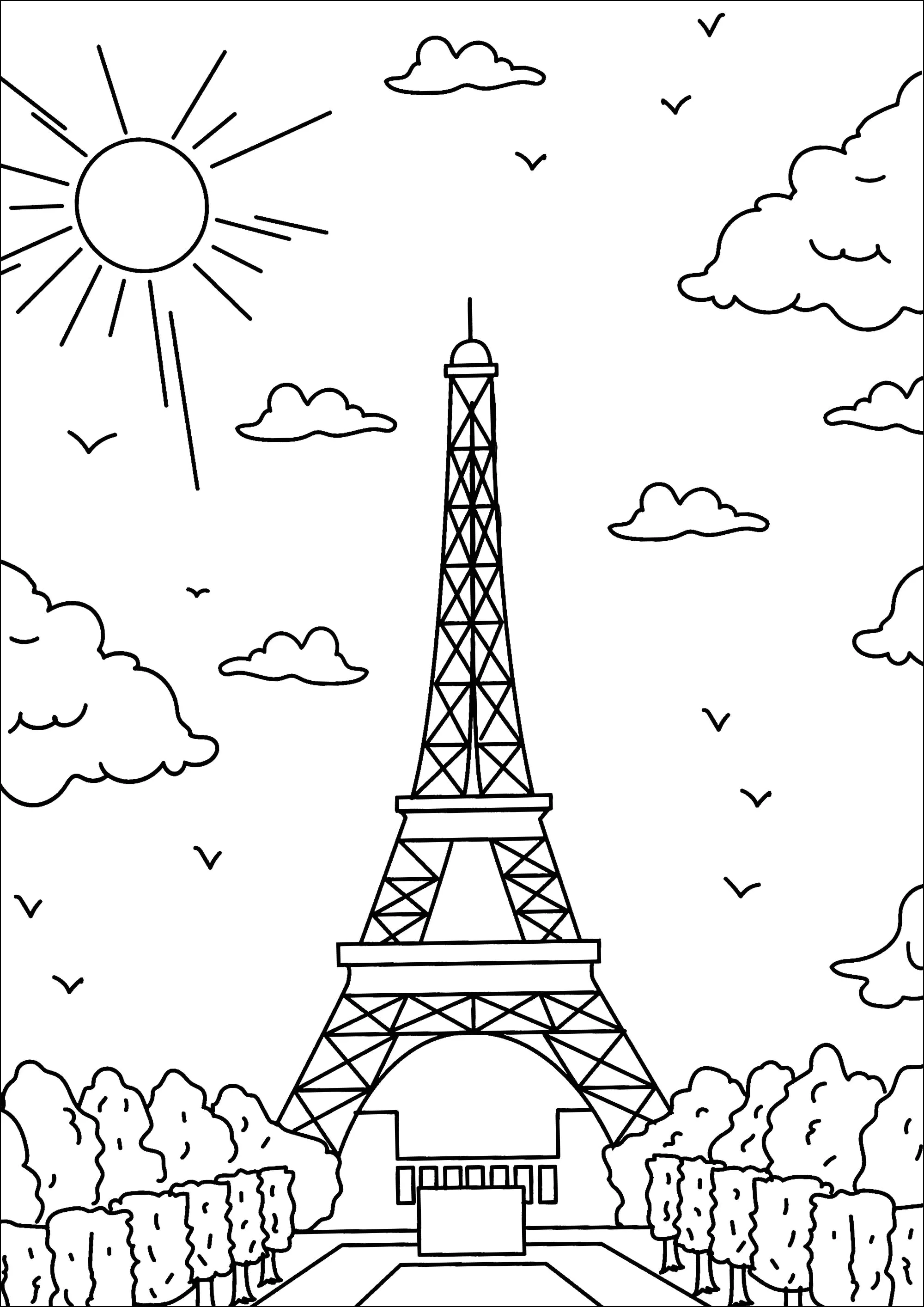 The Eiffel Tower in Paris (Ausmalbild zum Ausdrucken und Ausmalen für Erwachsene)