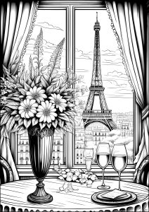 Fenster zu Paris: Champagner und der Eiffelturm