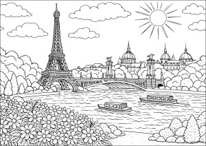 Hervorragende Aussicht auf Paris im Sommer (Ausmalbild)