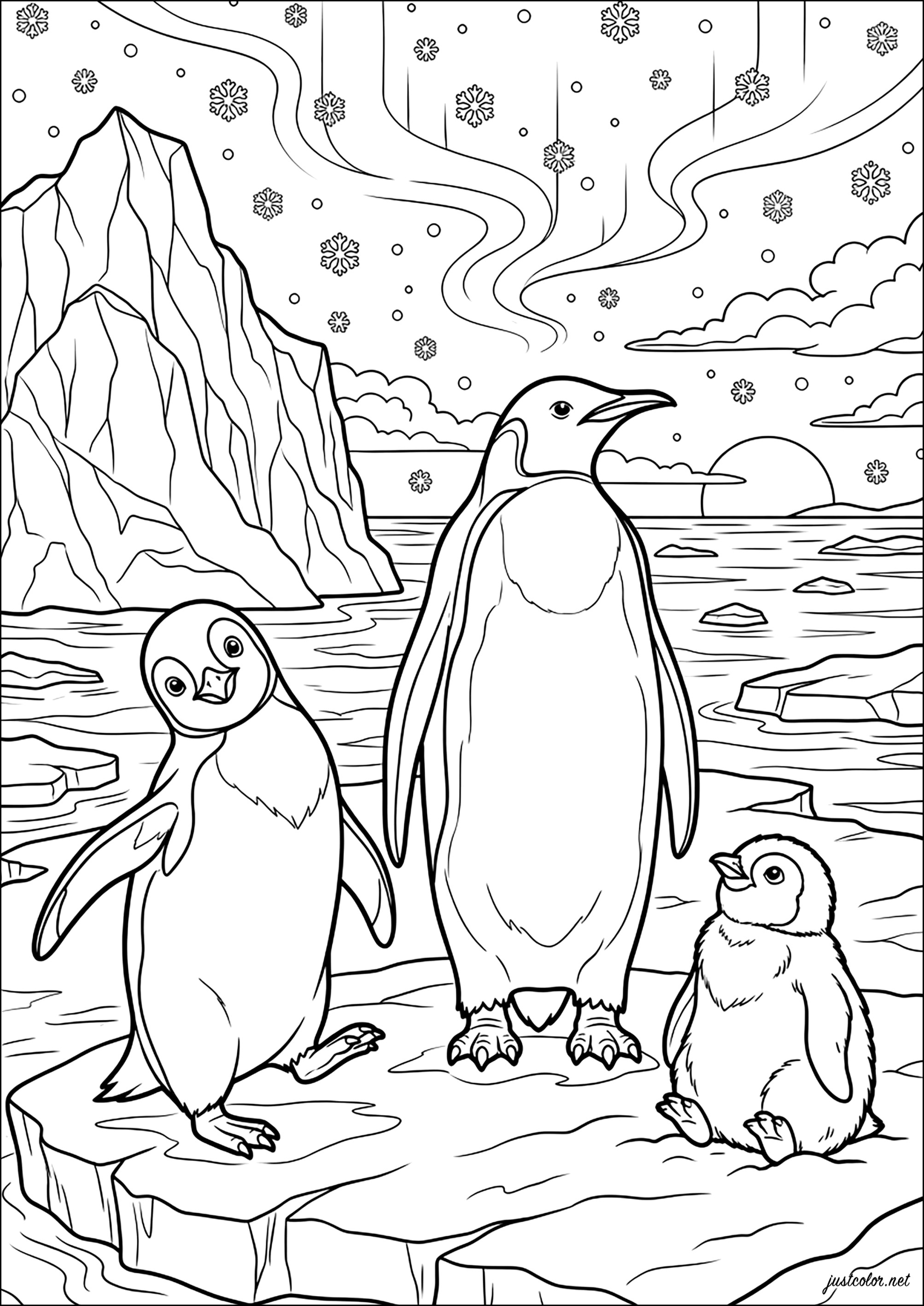 Polares Trio (Ausmalbild von Pinguine zum Ausdrucken und Ausmalen für Erwachsene)