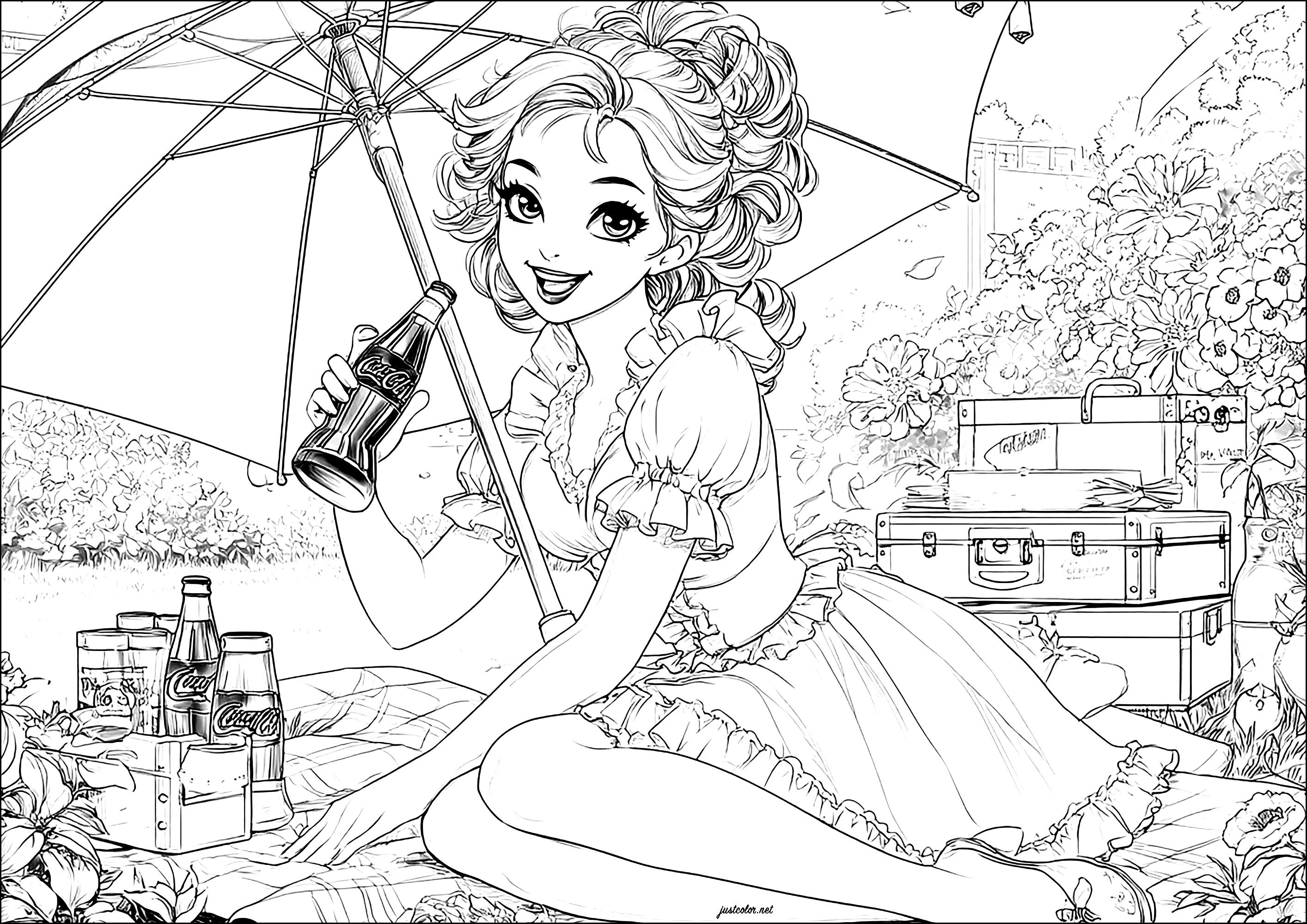 Pinup50er-64304 (Ausmalbild von 1950s Pin Up zum Ausdrucken und Ausmalen für Erwachsene)