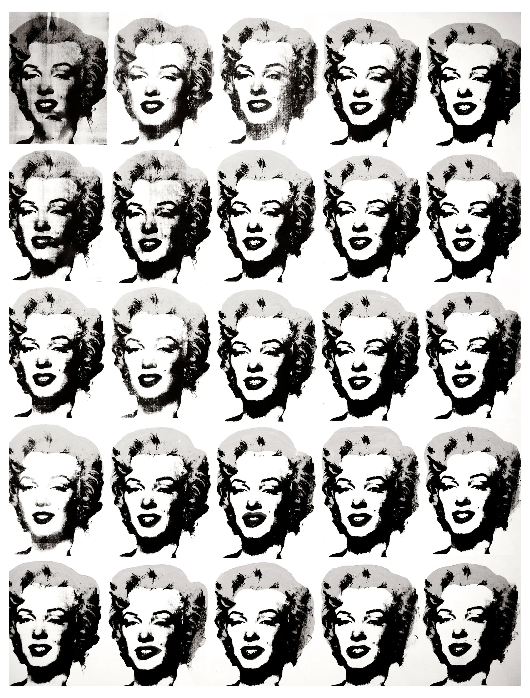 Andy Warhol - Fünfundzwanzig farbige Marilyns Revisited (Ausmalbild von Pop art zum Ausdrucken und Ausmalen für Erwachsene)