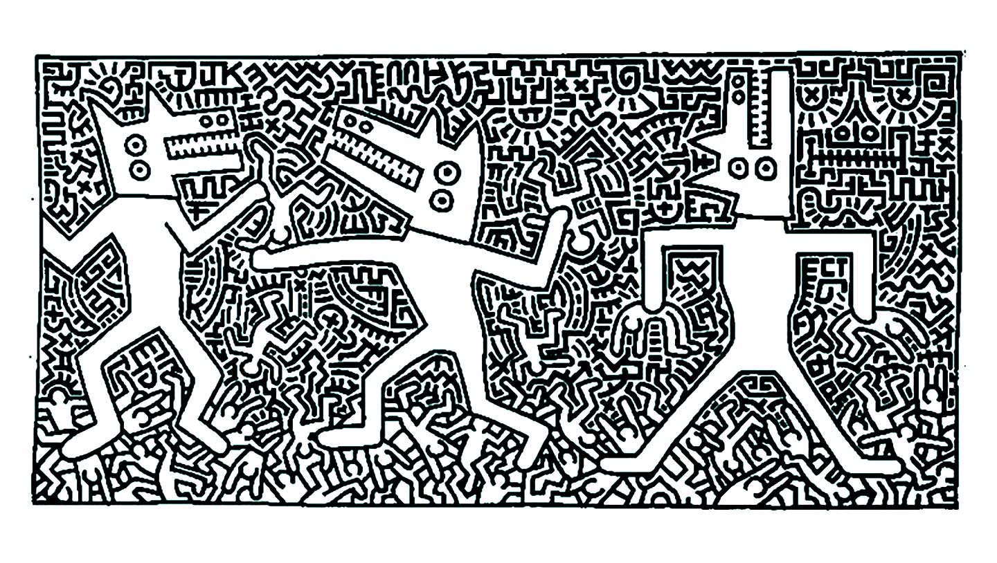 Keith Harings Tänzer (Ausmalbild von Pop art zum Ausdrucken und Ausmalen für Erwachsene)