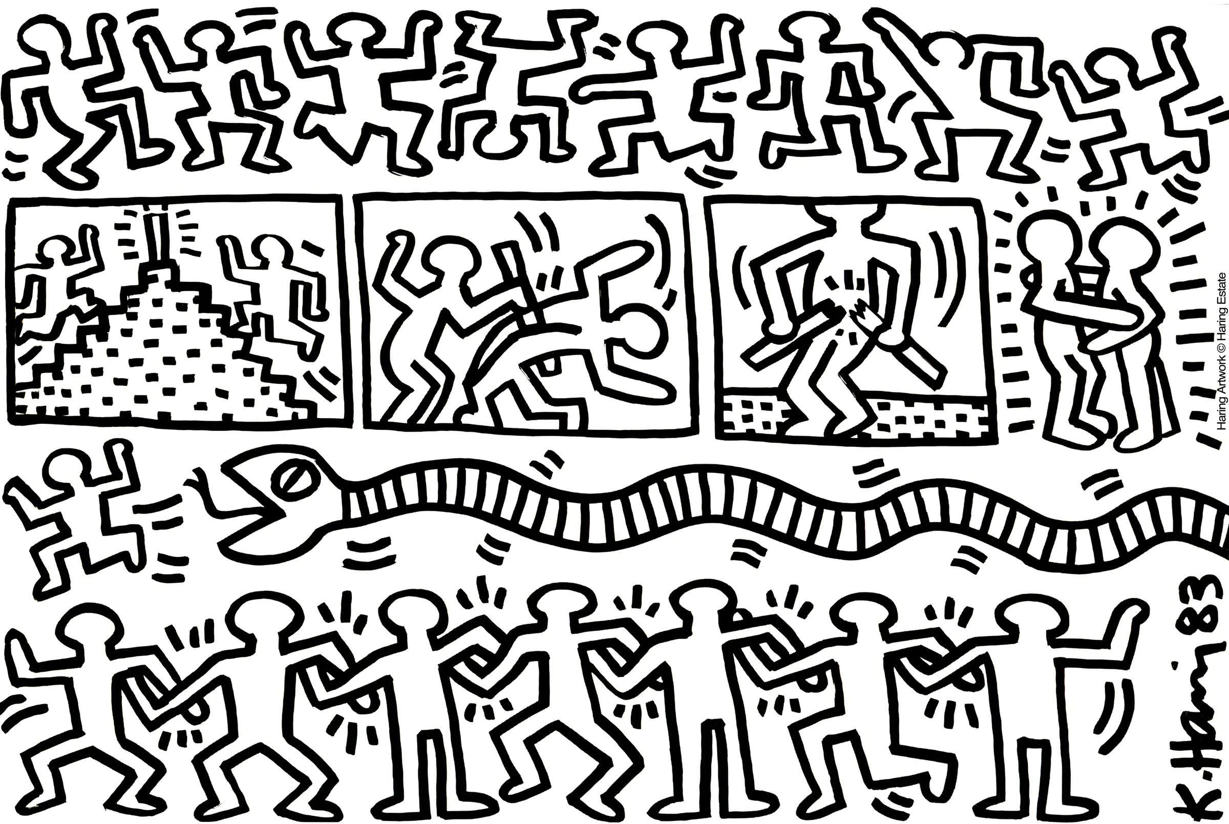 Malvorlage nach einem Gemälde von Keith Haring (Pop art)