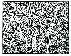 Komplexe Farbgebung, inspiriert durch das Universum von Keith Haring
