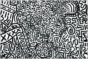 Farbgebung nach einem Gemälde von Keith Haring (Ausmalbild von Pop art)