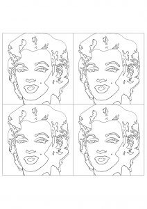 Andy Warhol - Shot Sage Blue Marilyn (Version mit vier Porträts) (Ausmalbild von Pop art)
