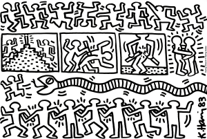 Malvorlage nach einem Gemälde von Keith Haring (Ausmalbild von Pop art)