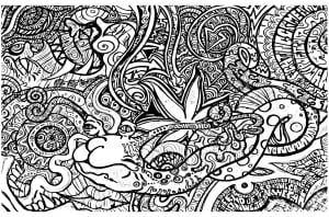Seltsame Kreaturen und verrückte Objekte (Ausmalbild Psychedelisch)