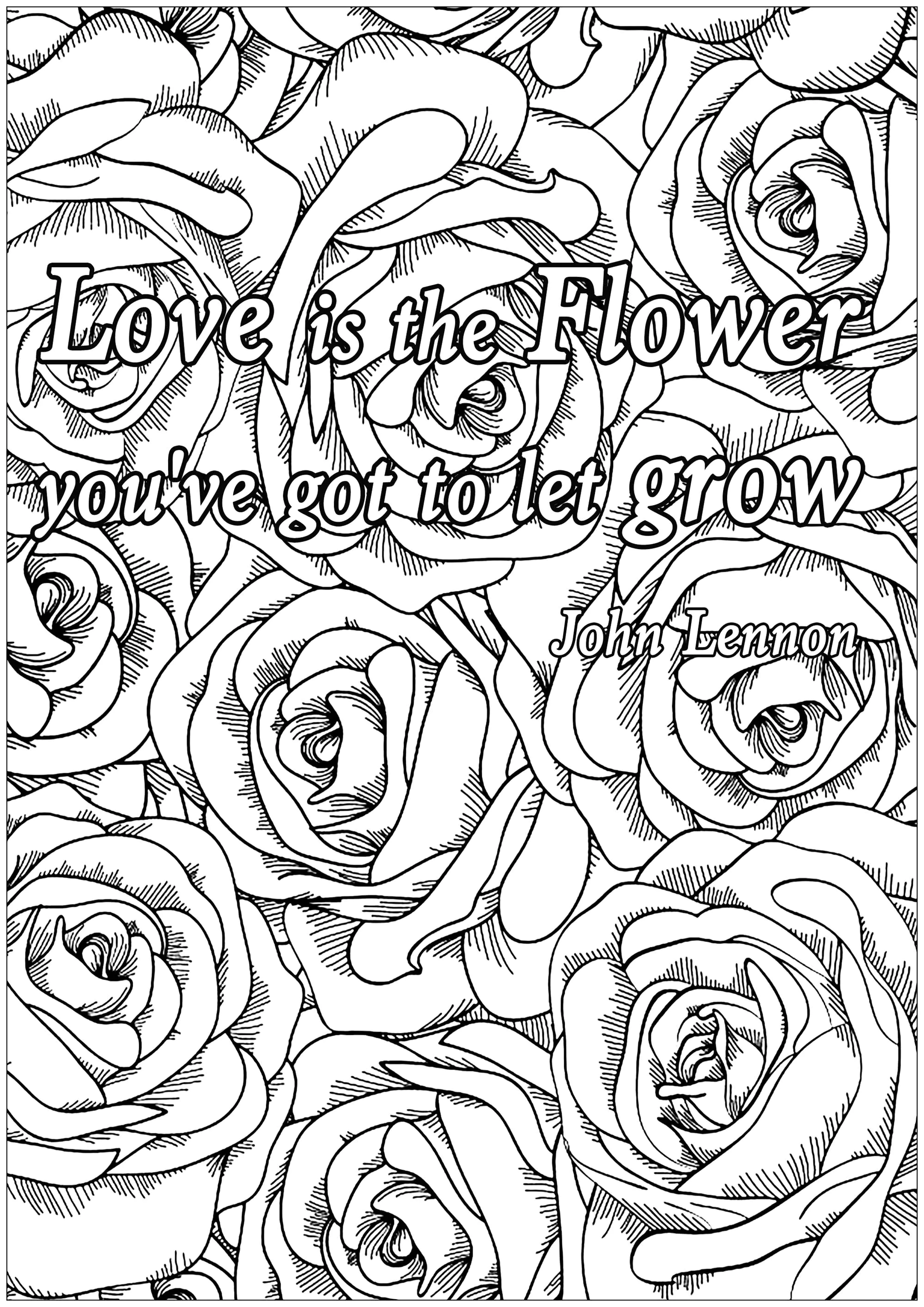 Die Liebe ist die Blume, die man wachsen lassen muss (Ausmalbild von Zitate zum Ausdrucken und Ausmalen für Erwachsene)