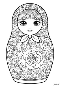 Schönheit in eleganten Blumen gehüllt (Ausmalbild von Russische Puppen)