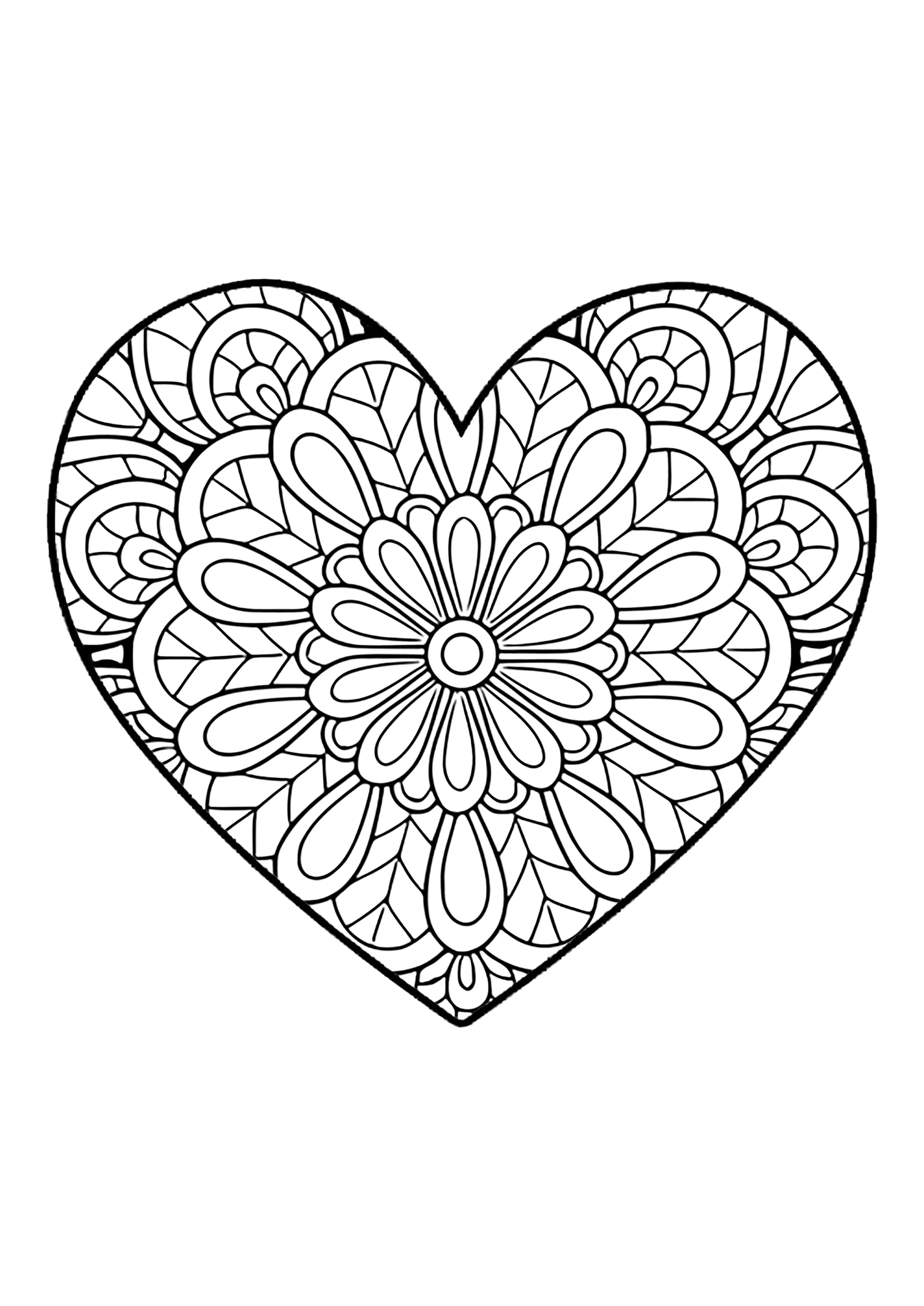 Herzmuster mit einfachen Innenmotiven (Ausmalbild von Valentinstag zum Ausdrucken und Ausmalen für Erwachsene)