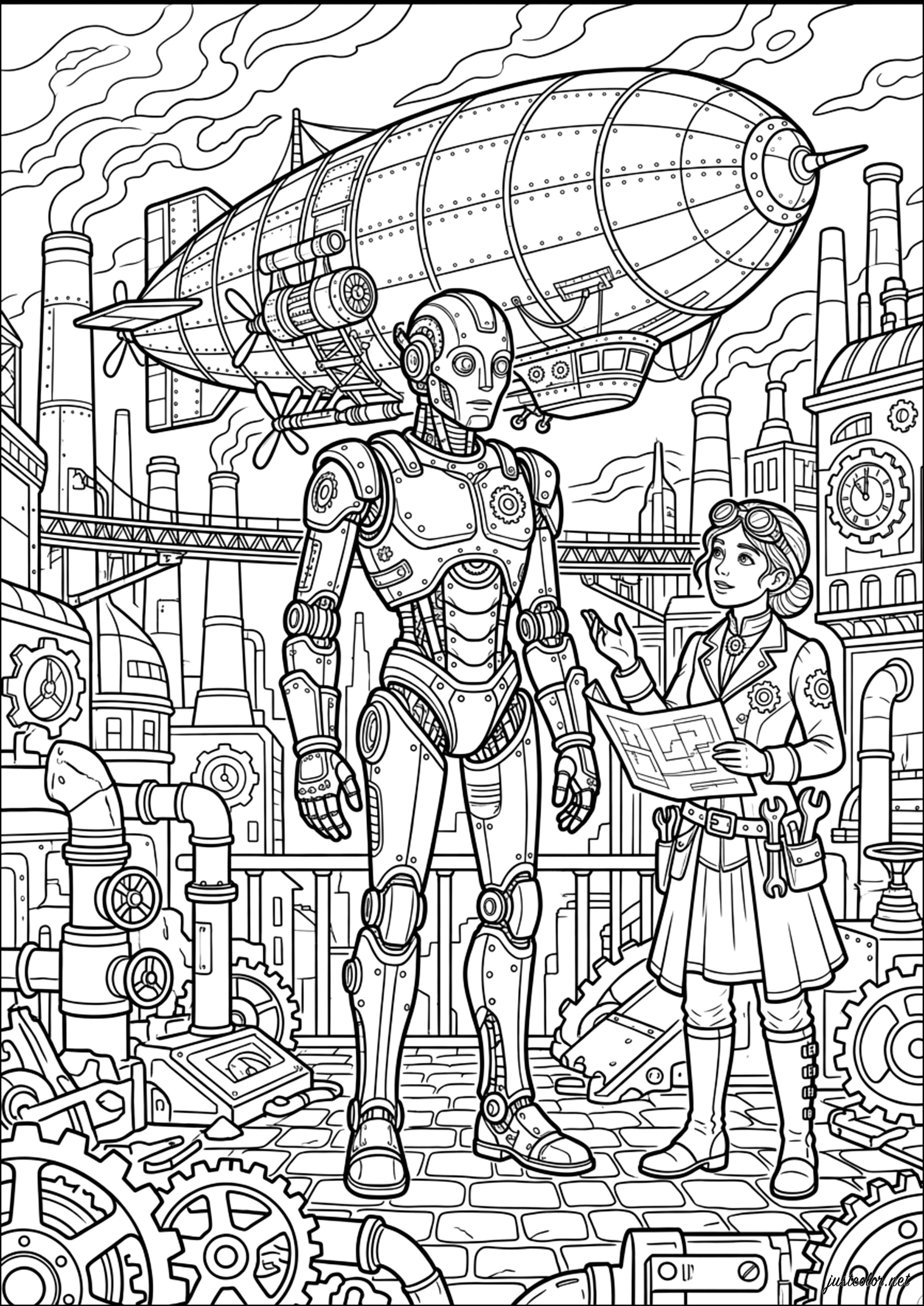 Steampunk-10914 (Ausmalbild zum Ausdrucken und Ausmalen für Erwachsene)