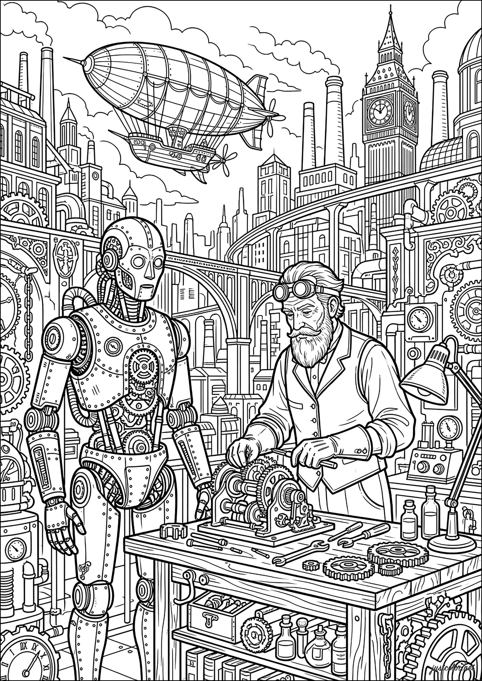 Steampunk-19670 (Ausmalbild zum Ausdrucken und Ausmalen für Erwachsene)