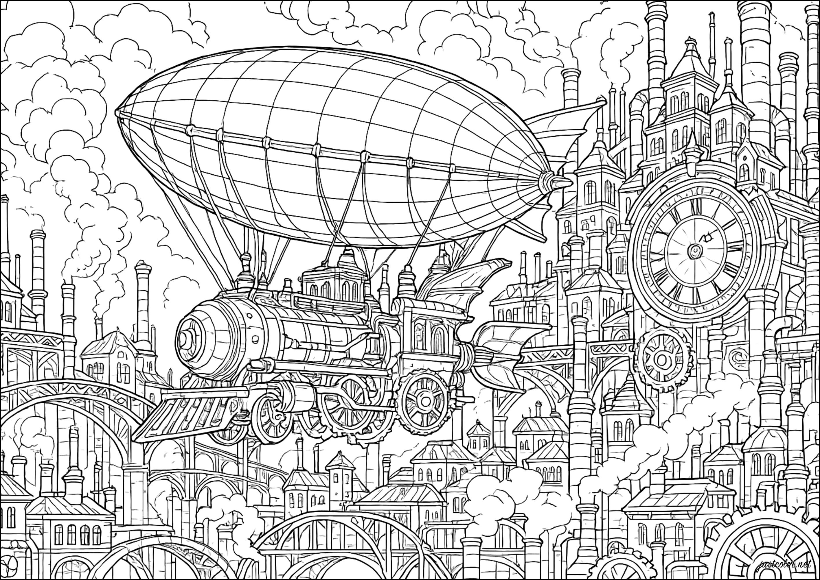 Steampunk-7651 (Ausmalbild zum Ausdrucken und Ausmalen für Erwachsene)