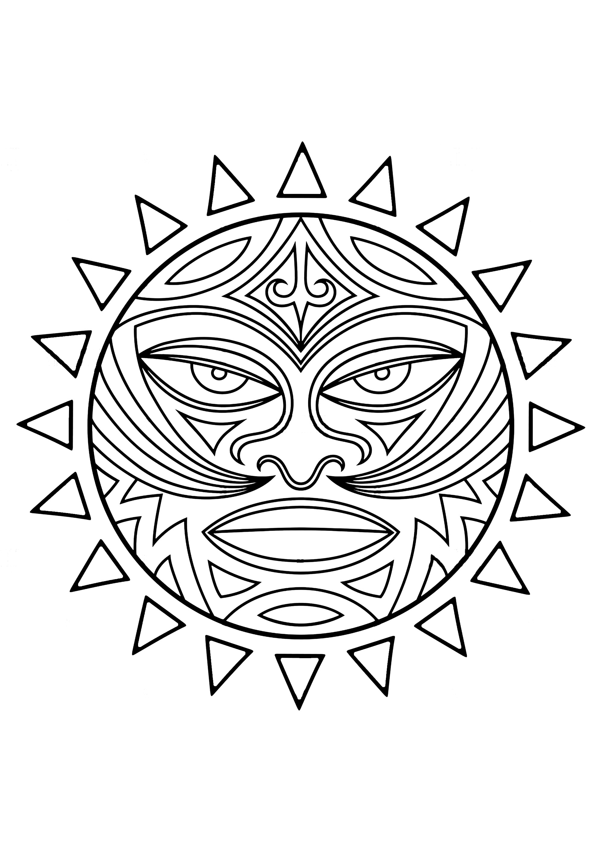 Tiki: Maori / Polynesisches Symbol. Der Tiki, halb Mensch, halb Gott, symbolisiert eine mythische Figur, die nach den Bräuchen und dem Glauben der polynesischen Völker die Menschen geboren hat. In der Vergangenheit wurden sie von den Polynesiern verehrt und gefürchtet. Diese Darstellung in Form eines Gesichts in einem Kreis kann Gegenstand einer Maori-Tätowierung sein.