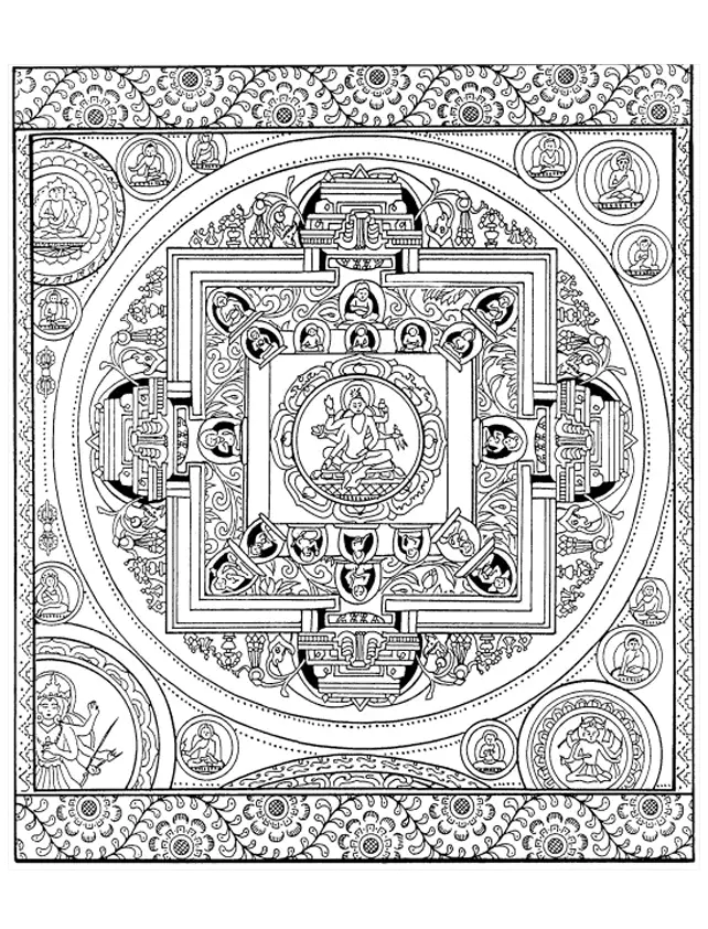 Tibetisches Mandala (Ausmalbild von Tibet zum Ausdrucken und Ausmalen für Erwachsene)