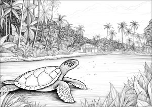 Schildkröte am Strand (Ausmalbild von Schildkröten)
