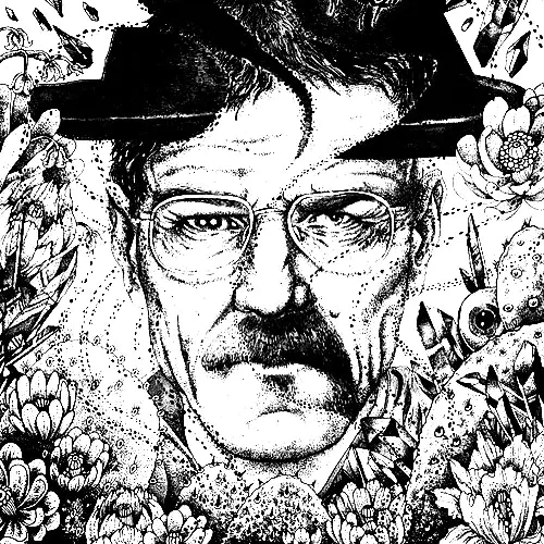 Breaking Bad: Walter White mit Hut (Ausmalbild von Fernsehserie zum Ausdrucken und Ausmalen für Erwachsene)