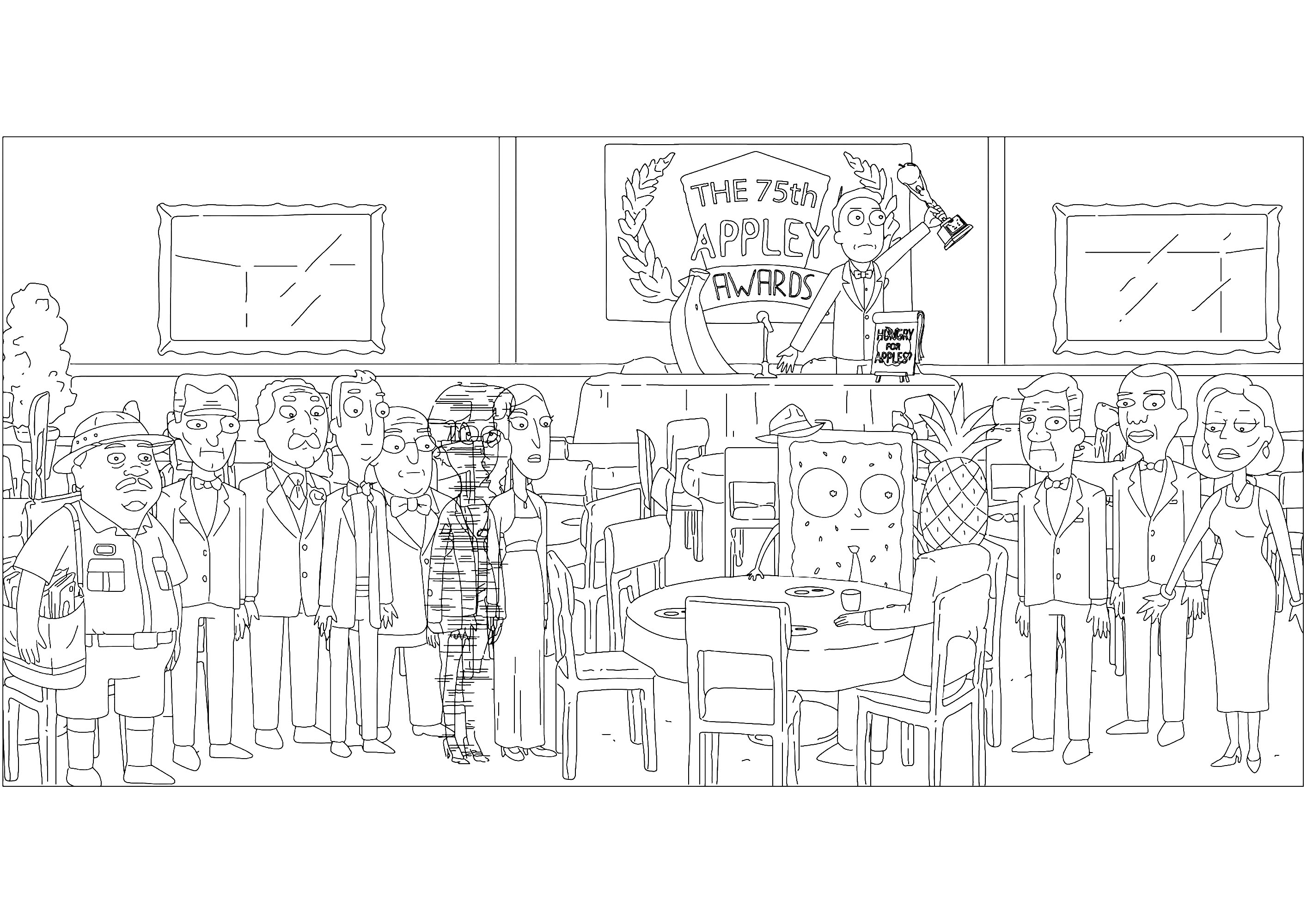 Rick and Morty : Appley Auszeichnungen (Ausmalbild von Fernsehserie zum Ausdrucken und Ausmalen für Erwachsene)