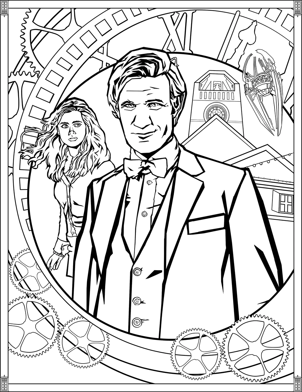Doctor Who: Der elfte Doctor Who: Matt Smith (Ausmalbild von Fernsehserie zum Ausdrucken und Ausmalen für Erwachsene)