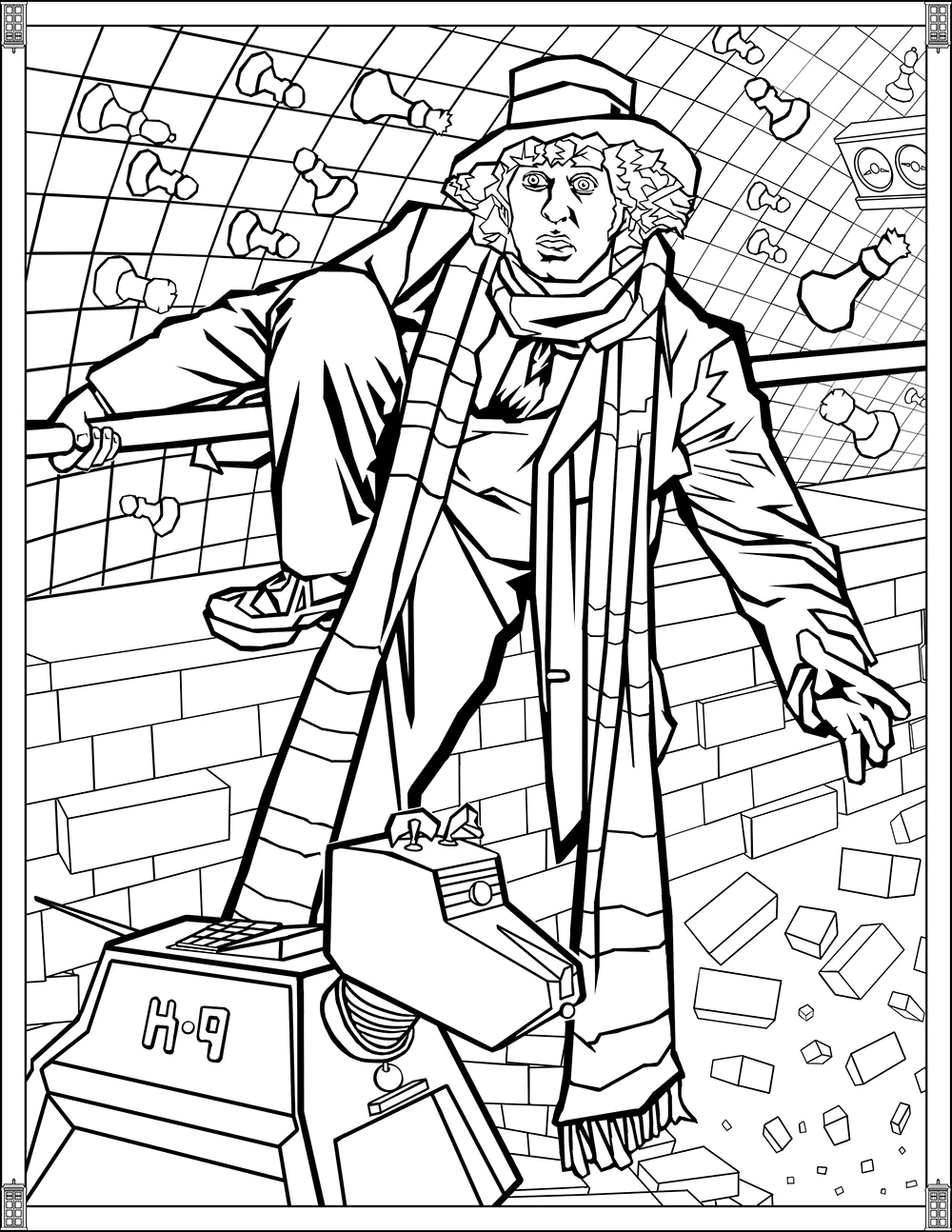 Doctor-Who-Farbseiten-Vierter-Doktor (Ausmalbild von Fernsehserie zum Ausdrucken und Ausmalen für Erwachsene)