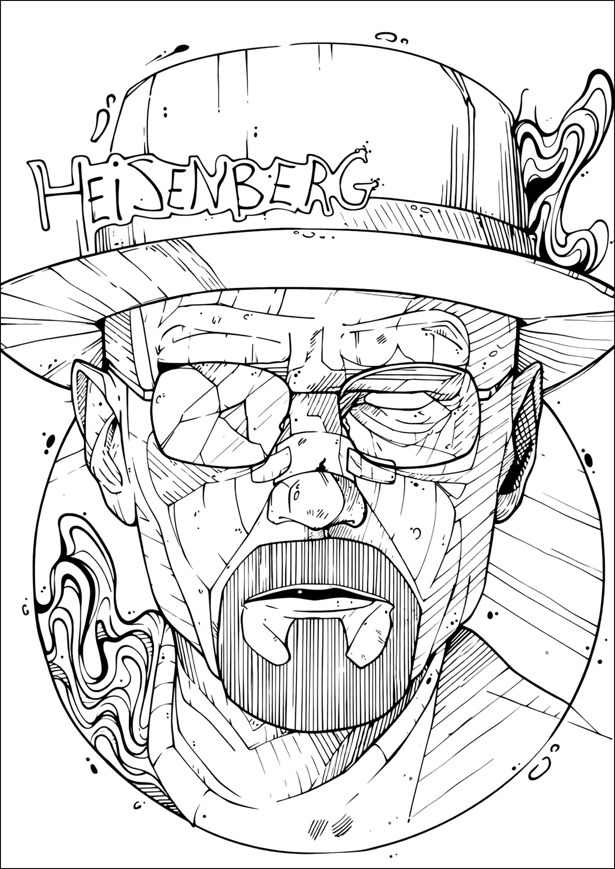 Walter Weiß / Heisenberg: Der ikonische Charakter aus Breaking Bad (Ausmalbild von Fernsehserie zum Ausdrucken und Ausmalen für Erwachsene)