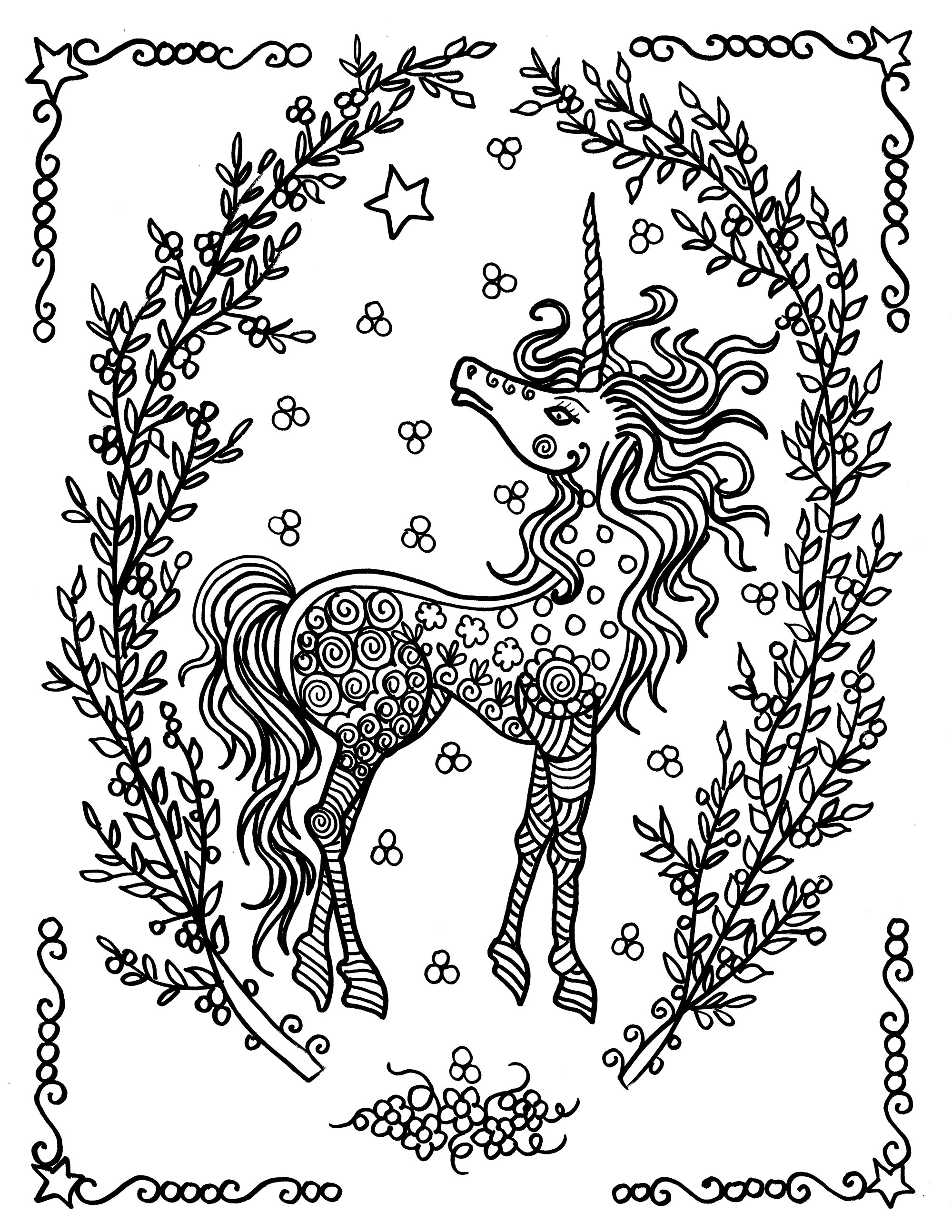 Ausmalbild von Einhörner : Einhorn von Deborah Muller Ausmalbild von Einhörner zum Ausdrucken und Ausmalen für Erwachsene : Einhorn von Deborah Muller