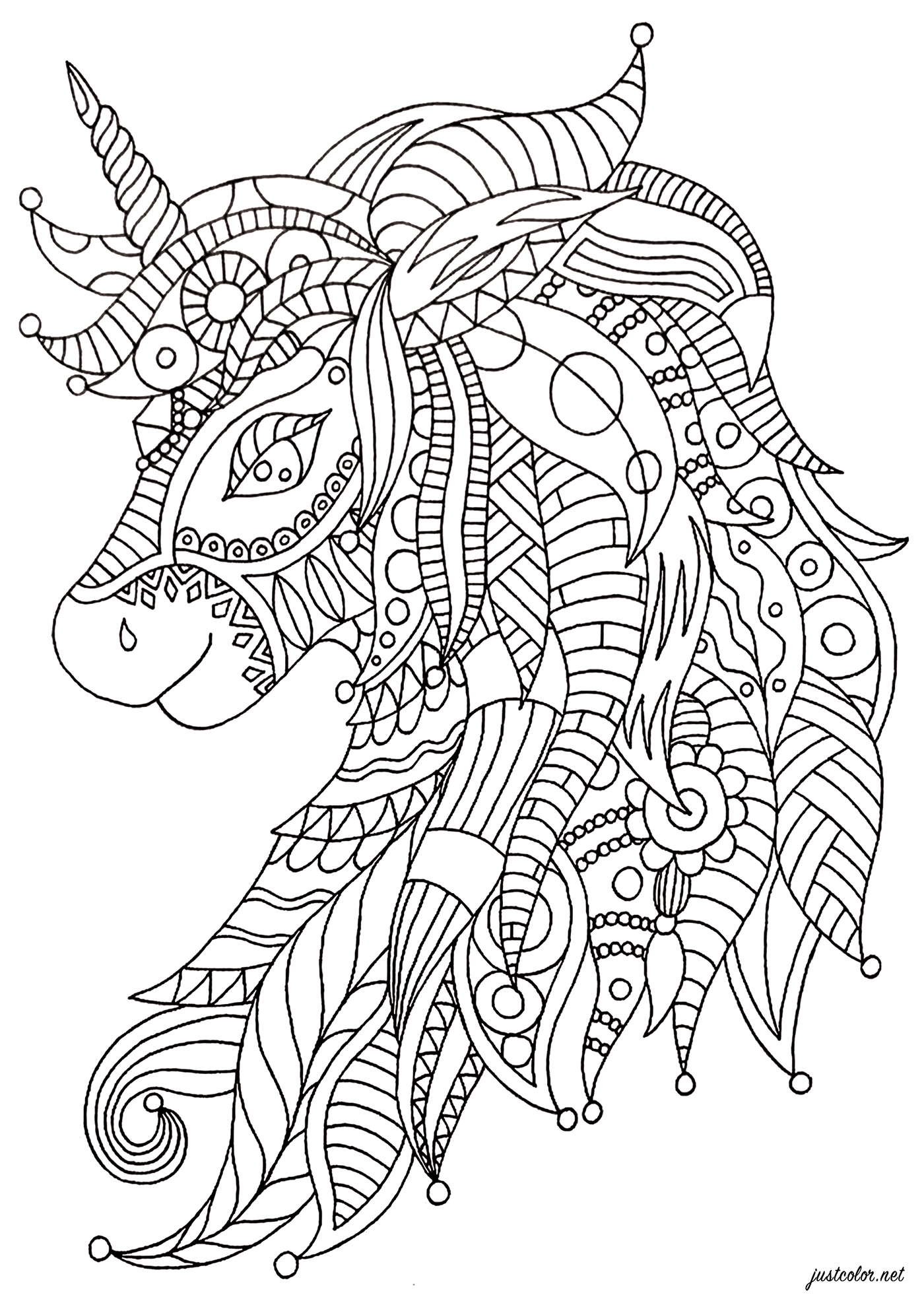 Ein majestätisches Einhorn mit Zentangle-Mustern