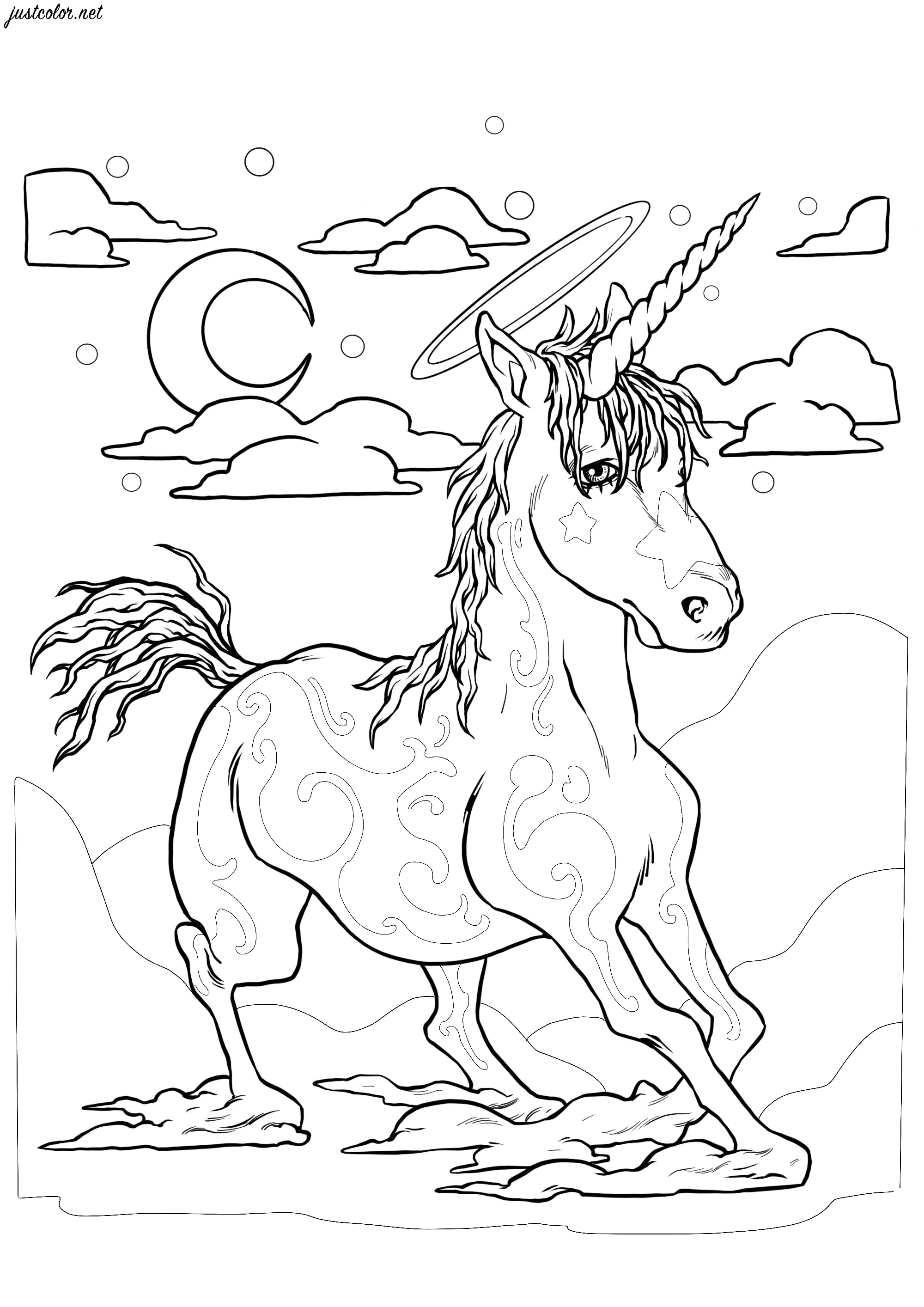 Das rasende Einhorn (Ausmalbild von SPZ artworks zum Ausdrucken und Ausmalen für Erwachsene)