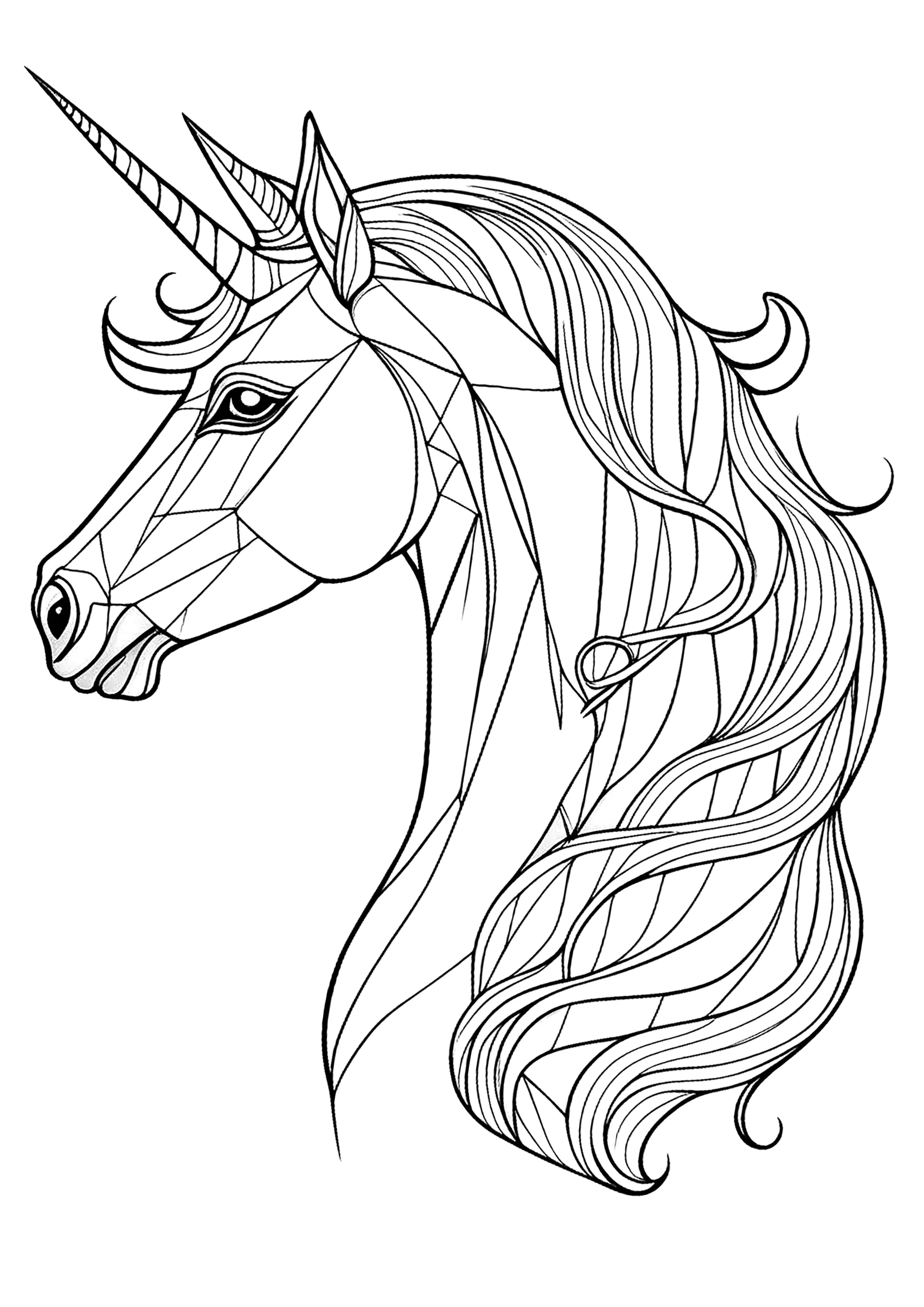 Einhorn und gerade Linien (Ausmalbild von Einhörner zum Ausdrucken und Ausmalen für Erwachsene)
