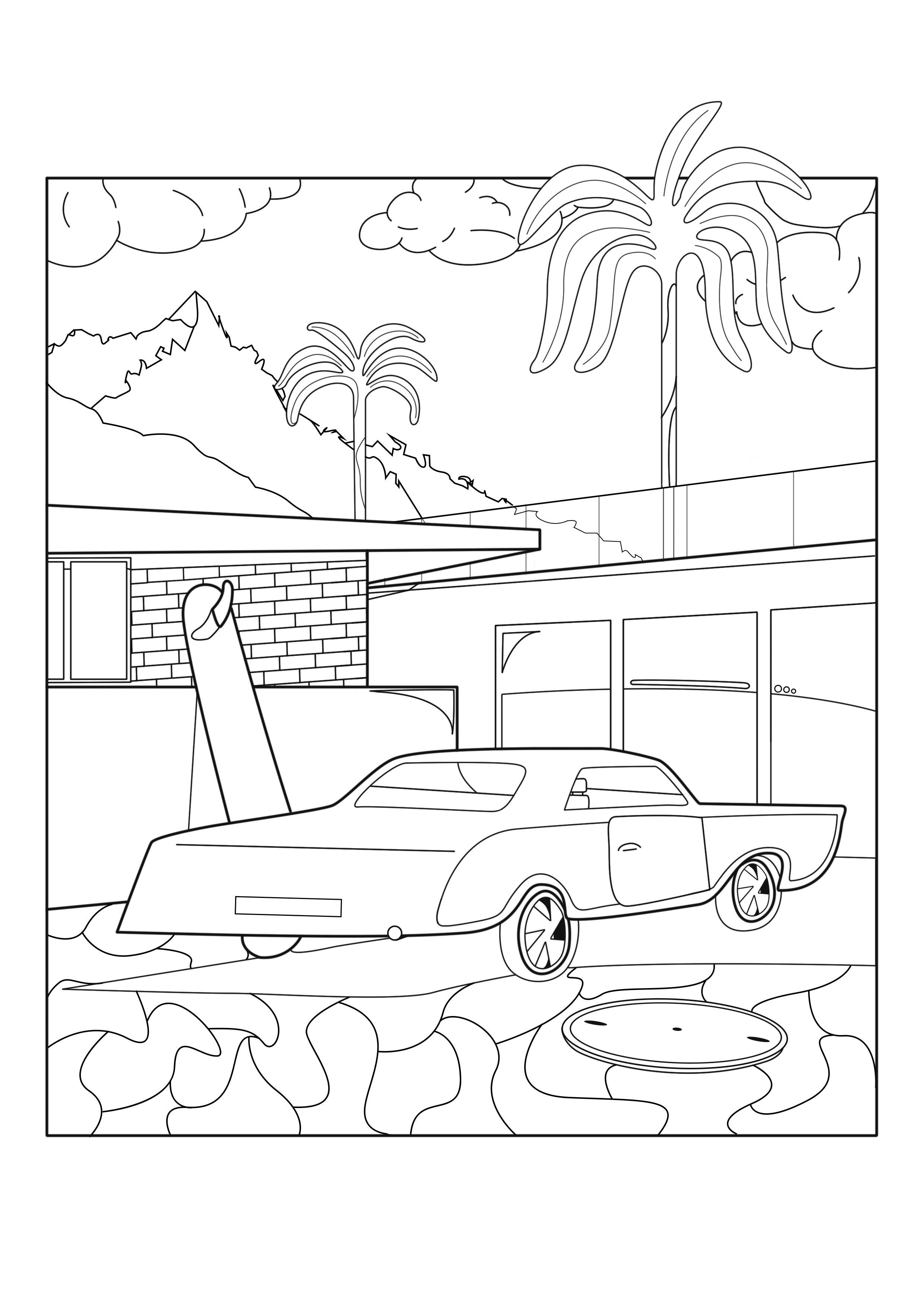 Lincoln Continental, 1950, vor einer wunderschönen Villa in Florida, Vereinigte Staaten, Künstler : Warrick Lincoln Continental, 1950, vor einer wunderschönen Villa in Florida, Vereinigte Staaten, Künstler : Warrick